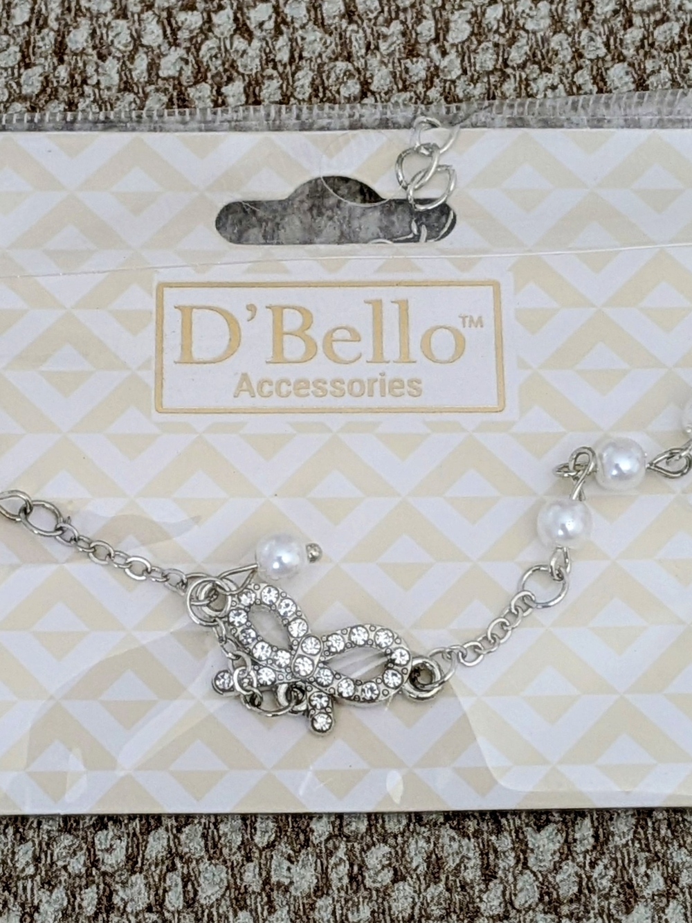 D'Bello Silver Bow Crystal & Pearl Bracelet - White